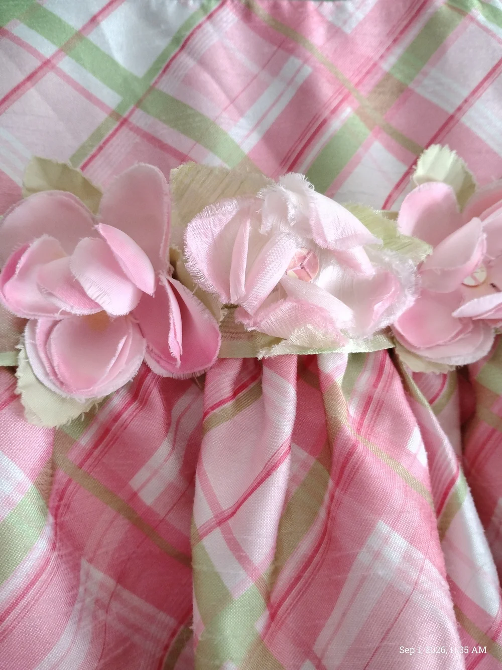 Bonnie Jean Pink Plaid Floral Sash Dress